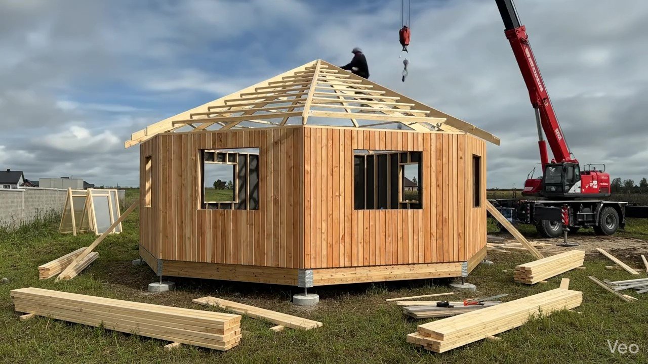 Chantier ossature bois octogonale