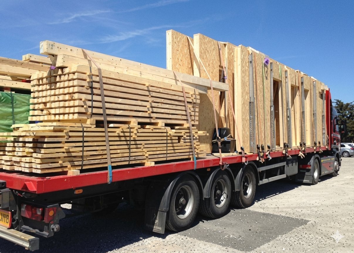 Livraison charpente sur camion — Esprit Bois 21