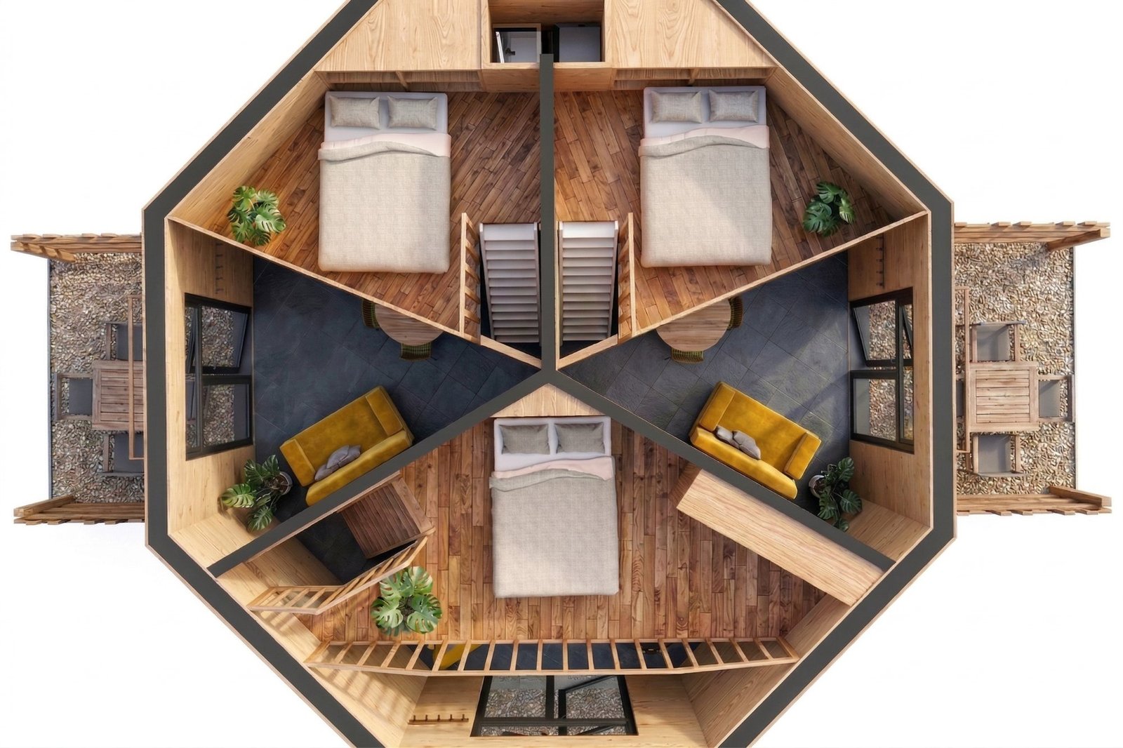 Vue de dessus R+1 — mezzanines Modèle L